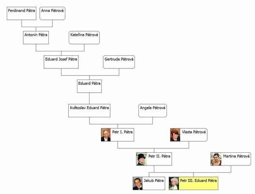 Strom příbuzenstva podle Petra III. Eduarda Pátry